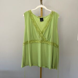j.t.b. Y2K Green Lace Trim Sleeveless Babydoll Gown V-Neck Waist Tie